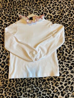 Little English White Long Sleeve Top with Red Trimmed Ruffle Collar